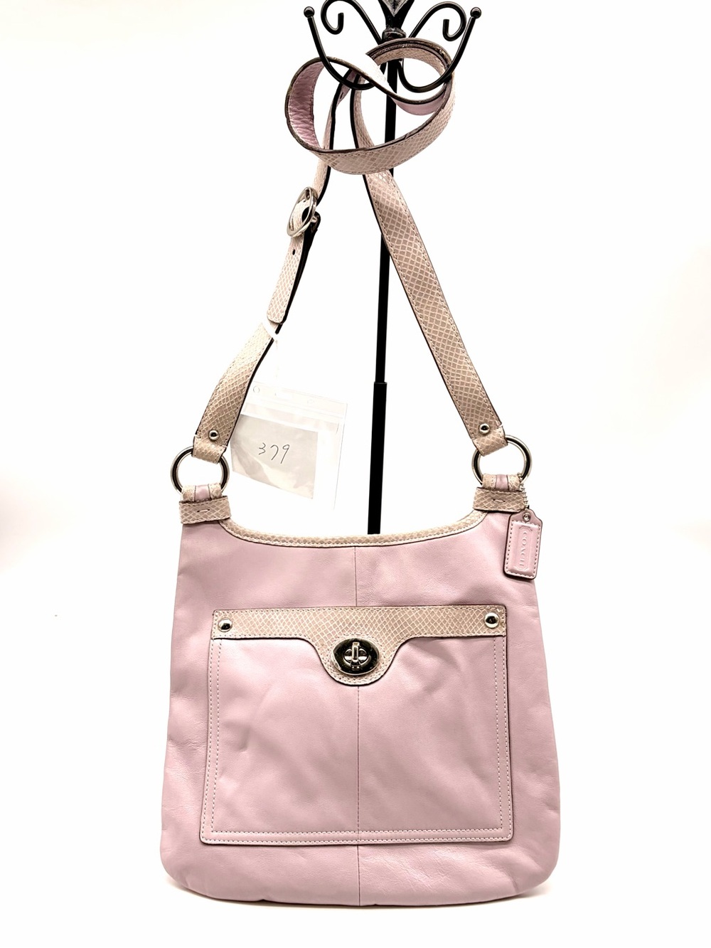 COACH Lavender Pink Leather Snake Print Shoulder Crossbody Sling Bag Medium
